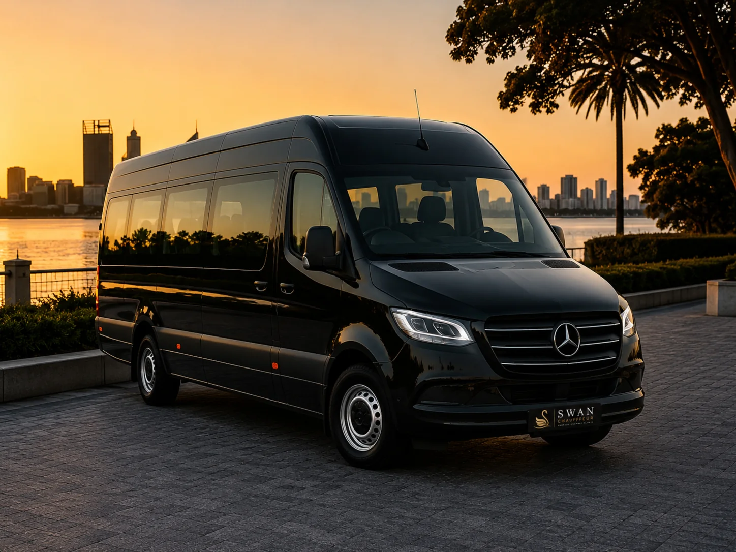 Mercedes-Benz Sprinter chauffeur car Perth, exterior view